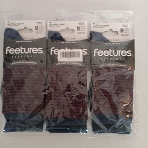 Feetures Set of 3 Men's‎ Ultra Light Socks - Blue & Maroon Strips Size M 6 - 8/5